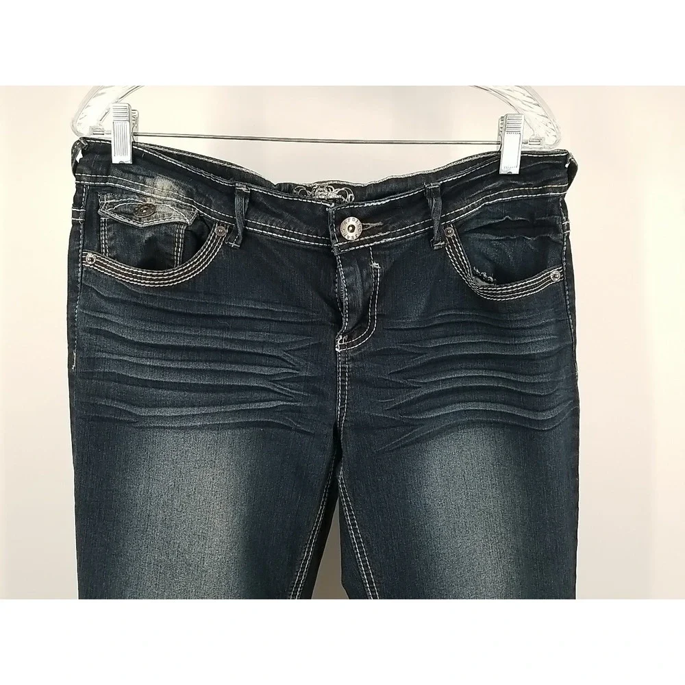Apollo Jeans Womens 13/14 Blue Dark Wash Stretch‎ Embroidered Pockets - Picture 3 of 6